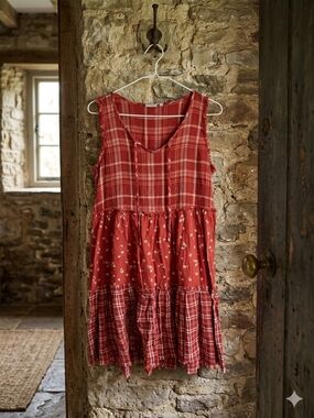 True Craft Patchwork Plaid Floral Mini Dress